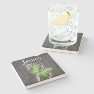 Green Rustic Butterfly Personalisiert Stone Unters Steinuntersetzer
