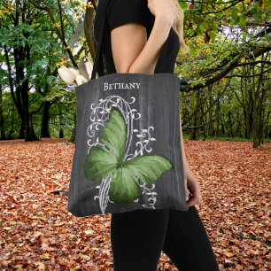 Green Rustic Butterfly Personalisiert Totbeutel