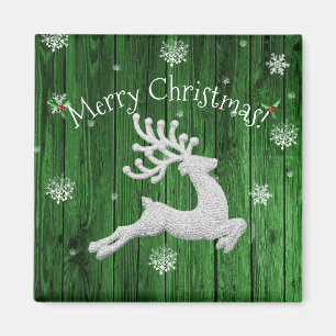 Green Rustic Christmas Reindeer Magnet