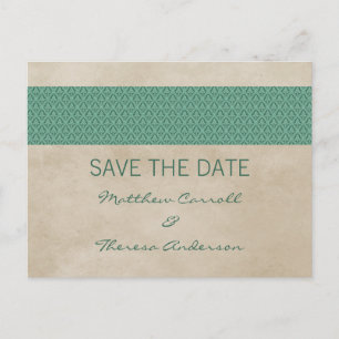 Green Rustic Damask Save the Date Postkarte
