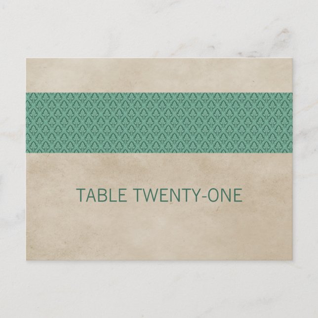 Green Rustic Damask Tischnummer Postkarte (Vorderseite)
