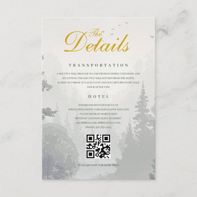 Green Rustic Forest Watercolor Wedding Details Begleitkarte (Vorderseite)