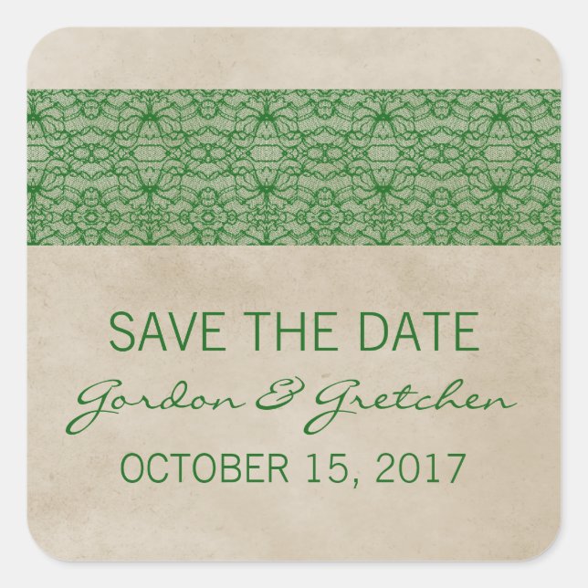 Green Rustic Lace Save the Date Stickers (Vorderseite)