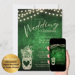 Green Rustic Mason Jar Wedding DIGITAL Print Einladung