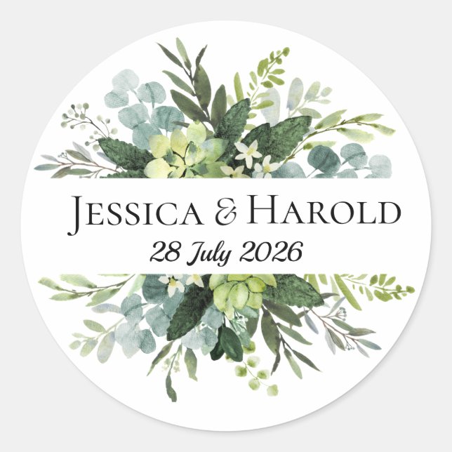 Green Rustic Wedding Sticker Eucalyptus Label (Vorderseite)