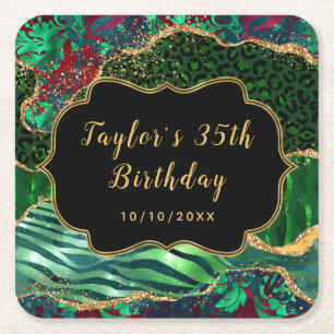 Green Safari Agate Birthday Rechteckiger Pappuntersetzer