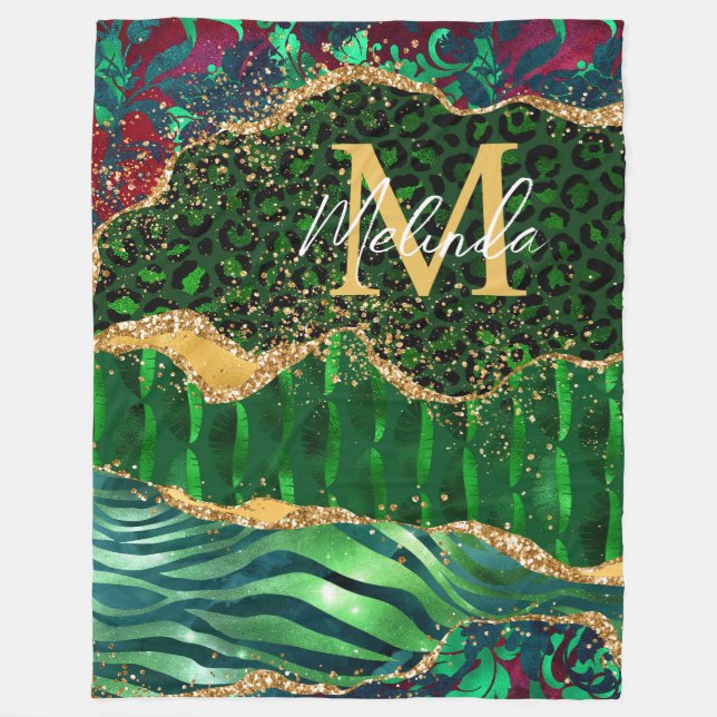 Green Safari Animal Print Agate Fleecedecke (Vorderseite)