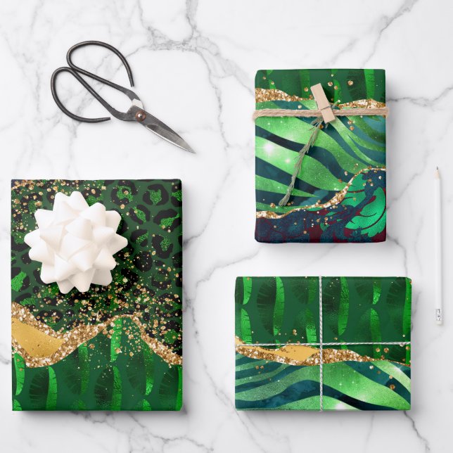 Green Safari Animal Print Agate Geschenkpapier Set (Vorderseite)