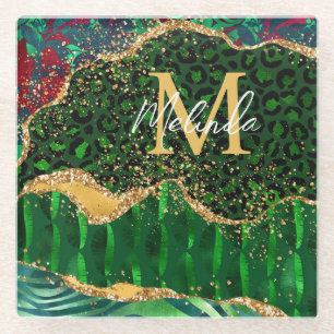 Green Safari Animal Print Agate Glasuntersetzer