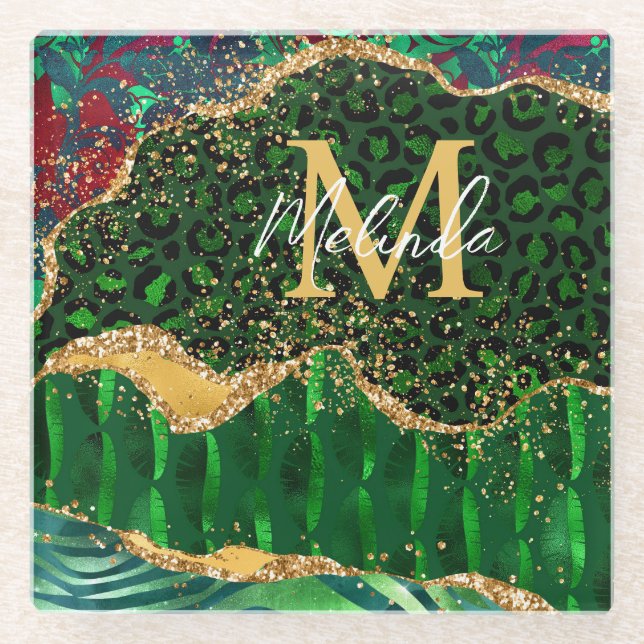 Green Safari Animal Print Agate Glasuntersetzer (Vorderseite)