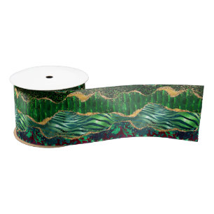 Green Safari Animal Print Agate Satinband