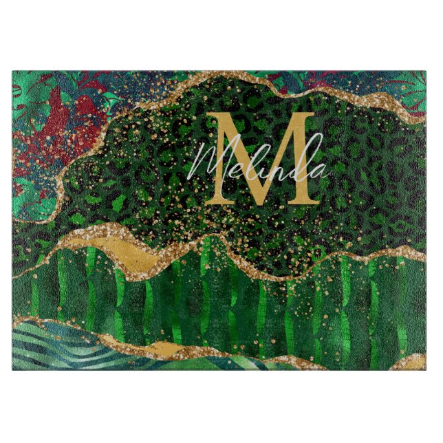 Green Safari Animal Print Agate Schneidebrett (Vorderseite)