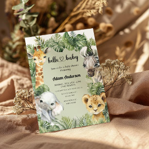 Green Safari Baby Dusche Einladung - Jungle Animal