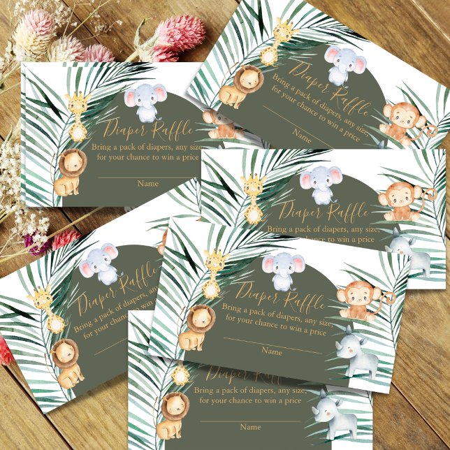 Green Safari Baby Dusche Windeln Raffle Cards Begleitkarte (Von Creator hochgeladen)