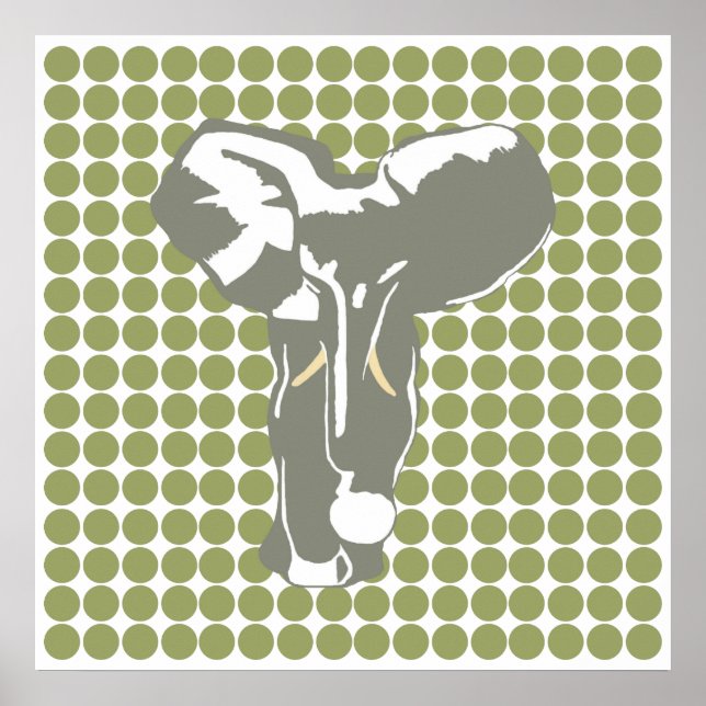 Green Safari Dot mit Pop Art Elephant Poster (Vorne)