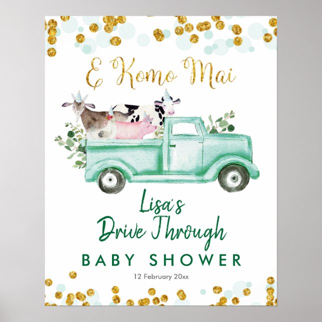 Green Safari Drive by Baby Shower Begrüßungszeiche Poster (Vorne)