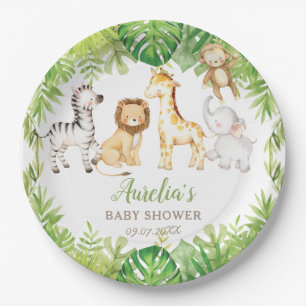 Green Safari Forest Jungle Animals Baby Dusche Pappteller