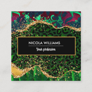 Green Safari Jungle Animal Print Agate Quadratische Visitenkarte