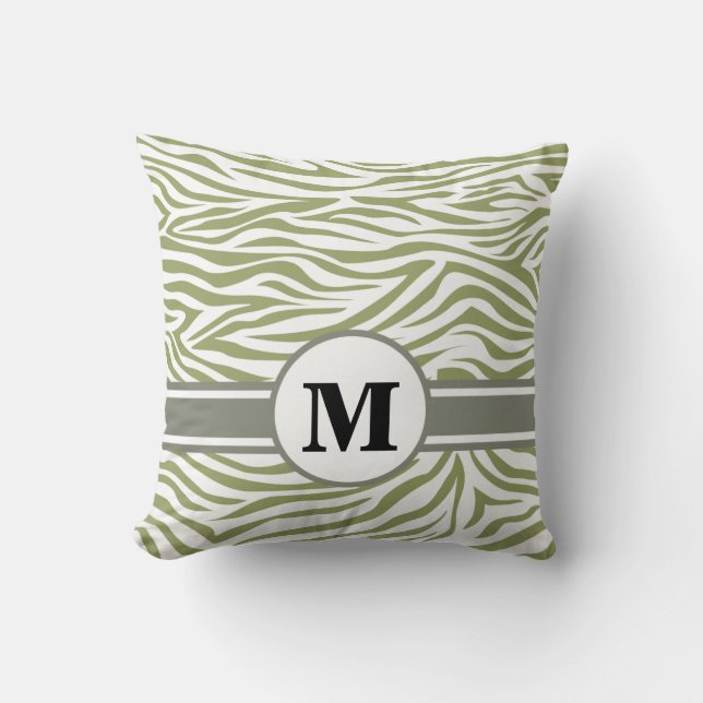 Green Safari Zebra mit Monogram Kissen (Vorderseite)