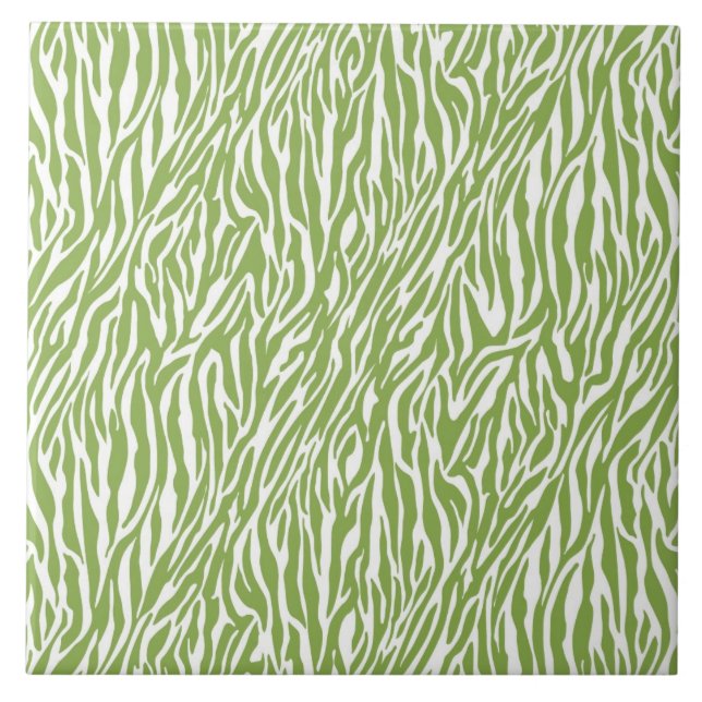 Green Safari Zebra Print Fliese (Vorderseite)
