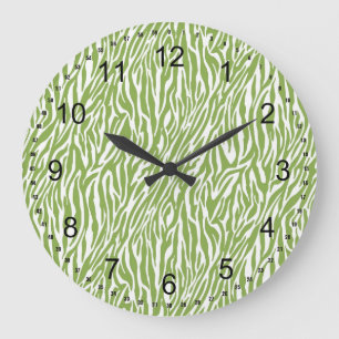 Green Safari Zebra Print Große Wanduhr