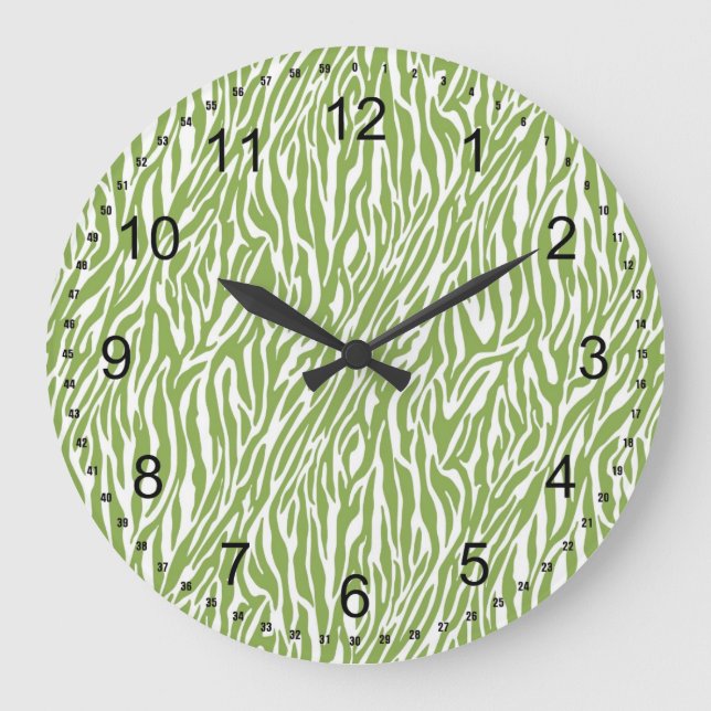 Green Safari Zebra Print Große Wanduhr (Vorderseite)
