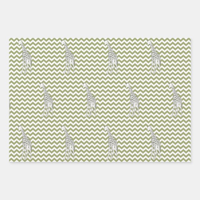 Green Safari Zickzack mit Pop Art Giraffe Geschenkpapier Set (Vorderseite)