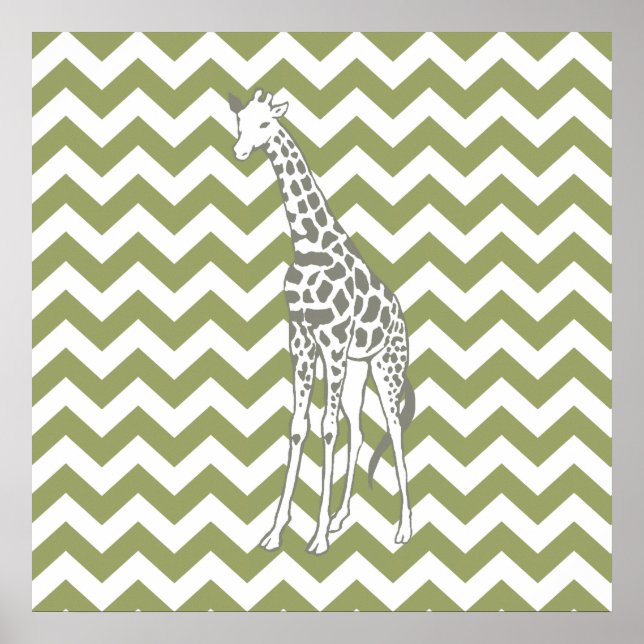 Green Safari Zickzack mit Pop Art Giraffe Poster (Vorne)