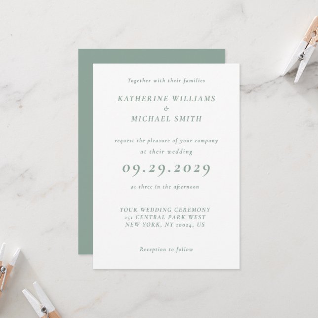 Green Sage Elegant Wedding Invitations Einladung (Vorderseite/Rückseite Beispiel)