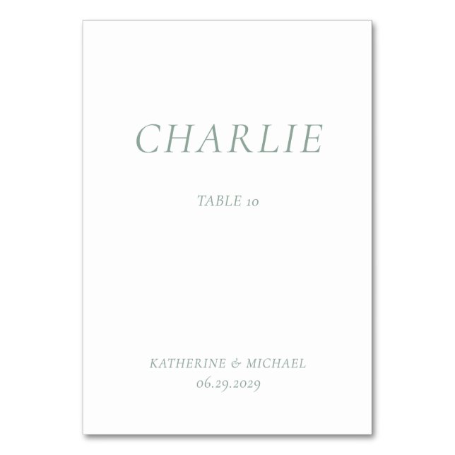Green Sage Elegant Wedding Table Cards Tischnummer (Vorderseite)