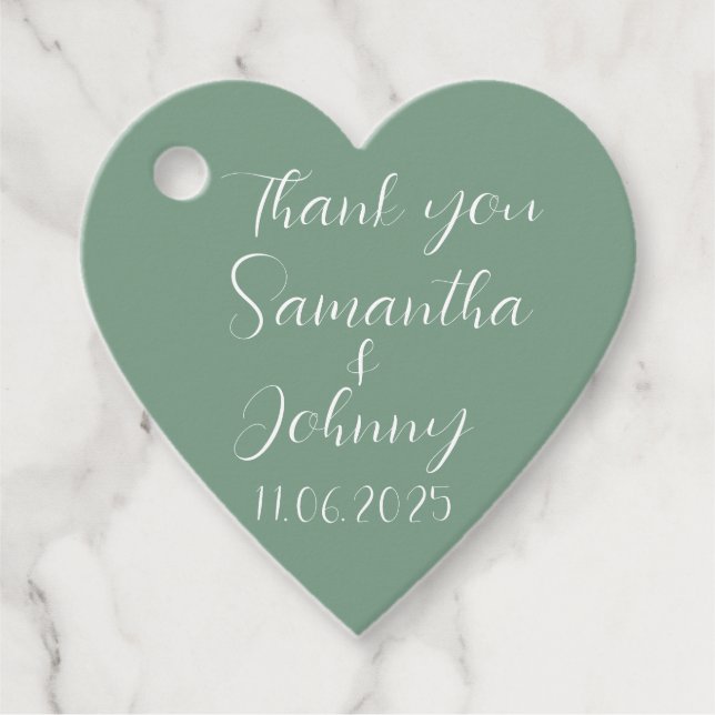 Green Sage Script Simple Elegant Classic Wedding Geschenkanhänger (Vorderseite)