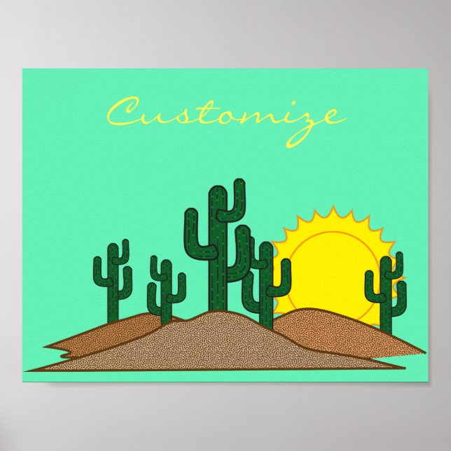 Green Saguaro Cactus Desert Sunrise Poster (Vorne)