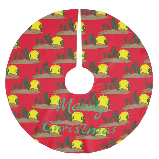 Green Saguaro Cactus Wüste Sunrise Thunder_Cove Polyester Weihnachtsbaumdecke (Vorderseite)
