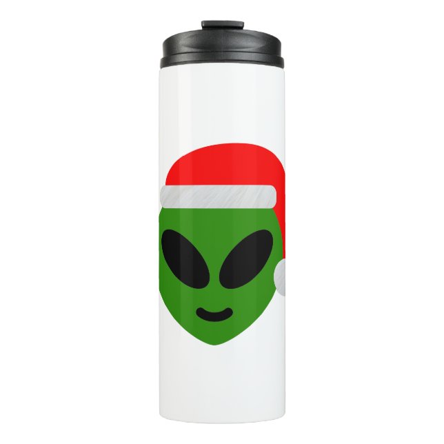green santa Alien emoji Thermosbecher (Vorderseite)