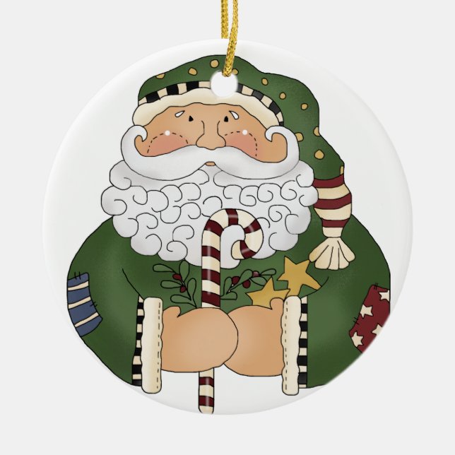 Green Santa Clause Classic Weihnachtsfeiertage Keramikornament (Vorne)