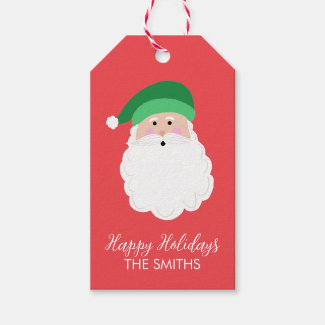 Green Santa Custom Gift Tags Geschenkanhänger (Vorderseite)