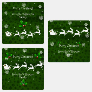 Green Santa's Sleigh and Rentier Baking Label Etiketten