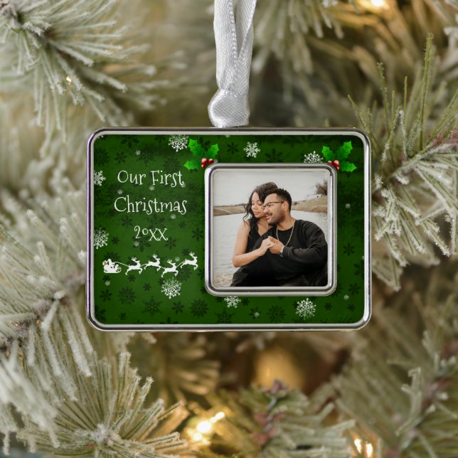 Green Santa's Sleigh & Rentier Weihnachtsschmuck Rahmen-Ornament Silber (Baum)