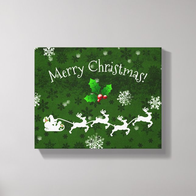 Green Santa's Sleigh und Rentier Canvas Print Leinwanddruck (Vorderseite)