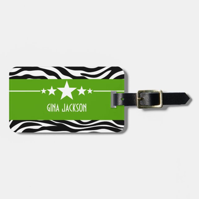 Green Sassy Star Zebra Gepäcktag Gepäckanhänger (Vorderseite horizontal)