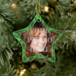 Green Satin Star Holiday Foto Ornament