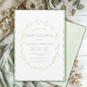 Green Scallop Frame Vintag Baby Dusche Einladung