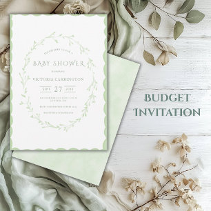 Green Scallop Frame Vintage Babydusche Einladung