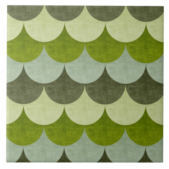 Green Scalloped Dragon Scanner Muster Fliese (Vorderseite)