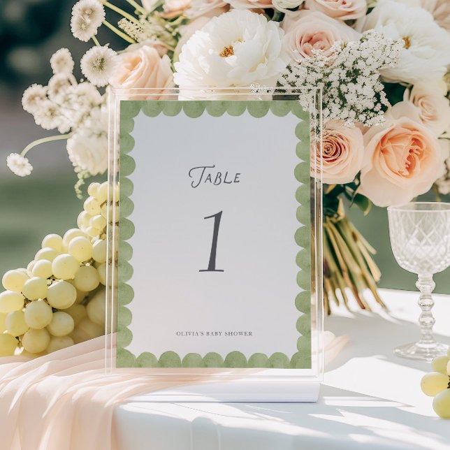 Green Scalloped Frame Whimsical Table Number (Von Creator hochgeladen)