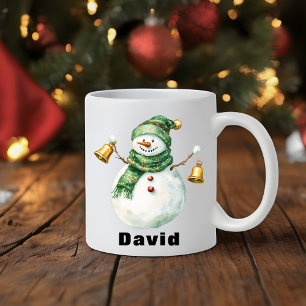 Green Scarf Weihnachtsschneemann mit Glocken Kaffeetasse