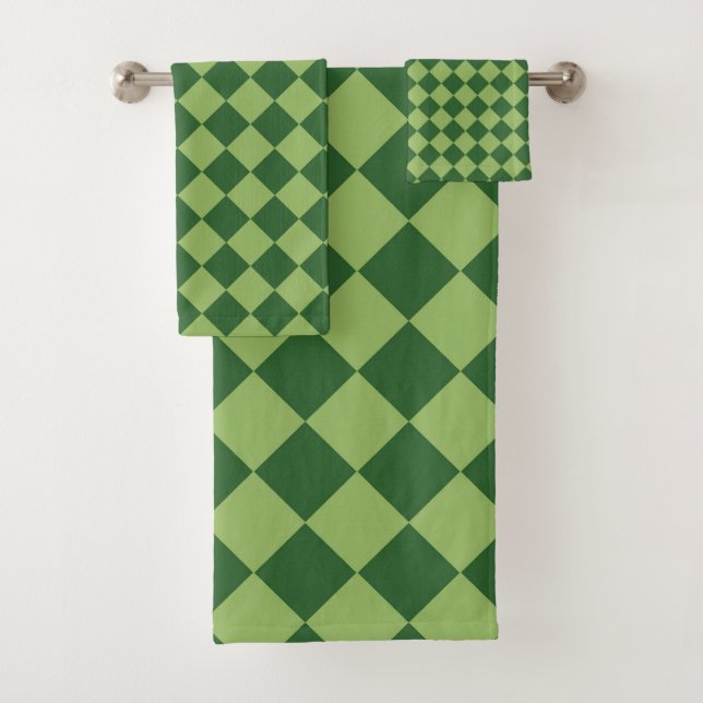 Green Schachbrett Diamond Pattern Badhandtuch Set (Insitu)