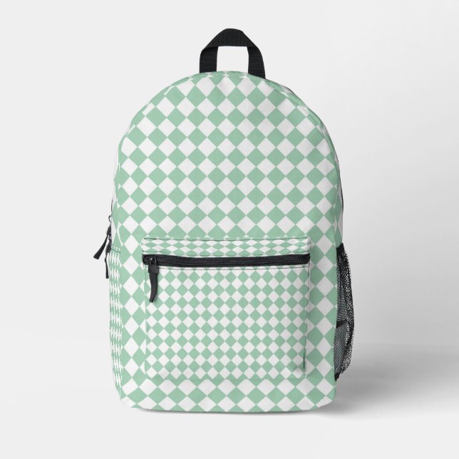 Green Schachbrett Diamond Pattern Bedruckter Rucksack (Vorderseite)