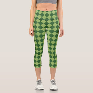 Green Schachbrett Diamond Pattern Capri Leggings
