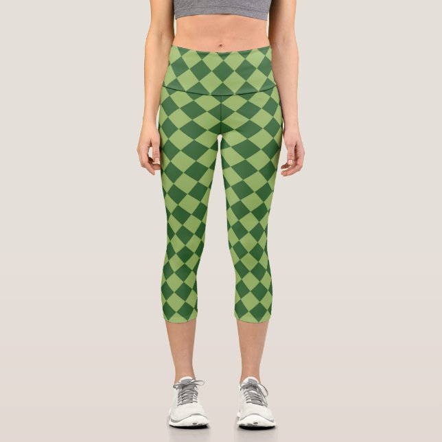 Green Schachbrett Diamond Pattern Capri Leggings (Vorderseite)
